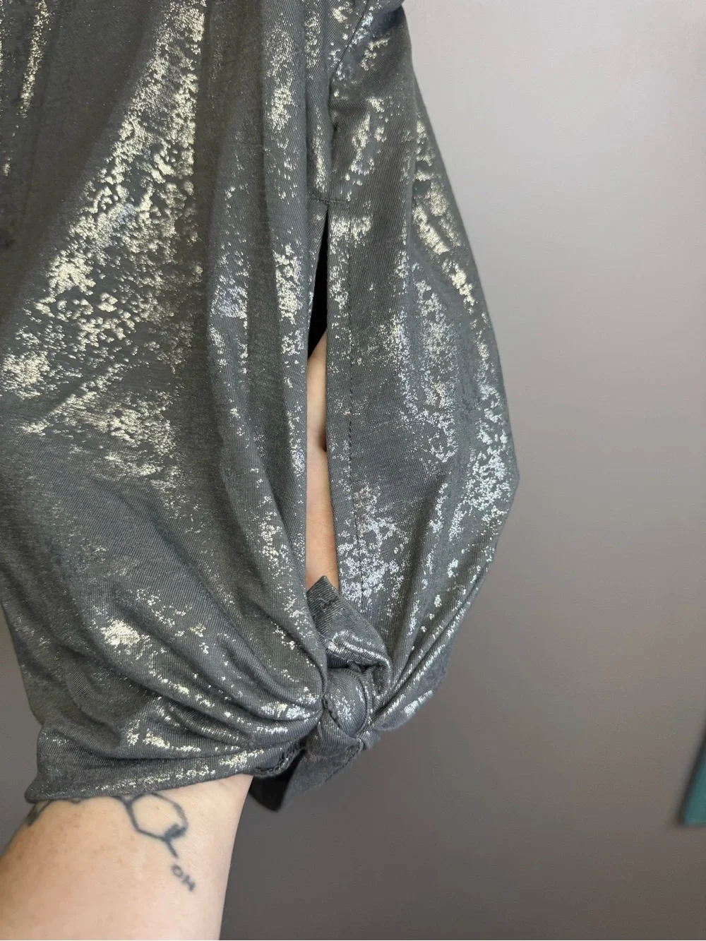 Metallic Gray Sleeveless Tank Top with Tie Side - Picture 2 of 4